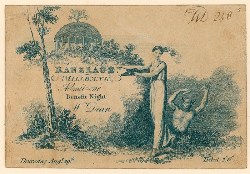 Eintrittskarte zu den Ranelagh Gardens, Millbank, London von English School
