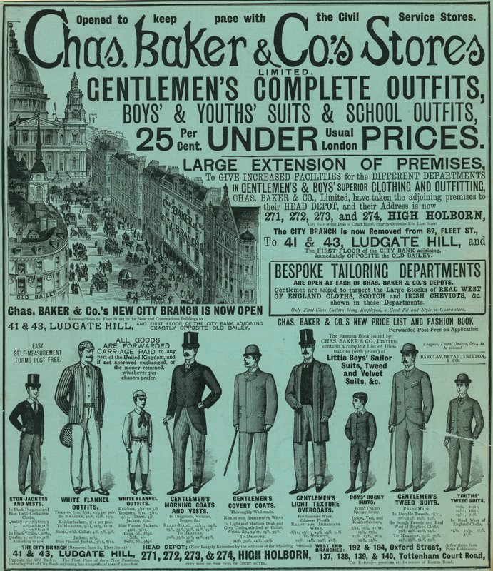Werbung für Chas Baker & Cos Geschäfte von English School