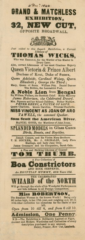 Werbung für Fergusons Grand und Oriental Promenade und Ausstellung, 32 New Cut, Lambeth, London von English School