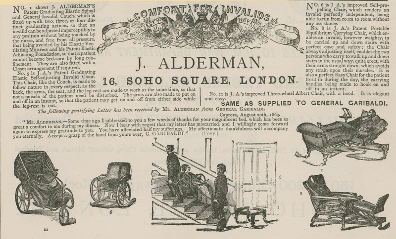 Werbung für J Alderman, Hersteller von Invalidenwagen von English School