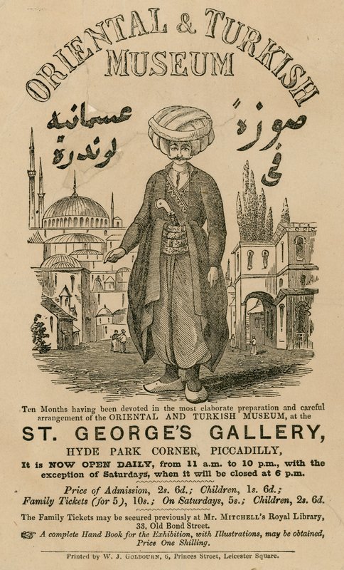 Werbung für The Oriental and Turkish Museum at St Georges Gallery, Hyde Park Corner, Piccadilly, London von English School