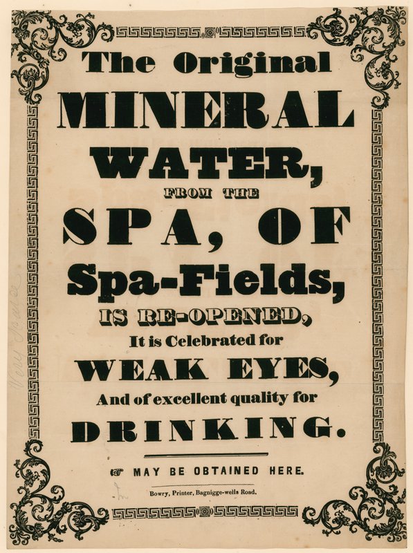 Anzeige für das Original-Mineralwasser aus dem Spa von Spa-Fields von English School