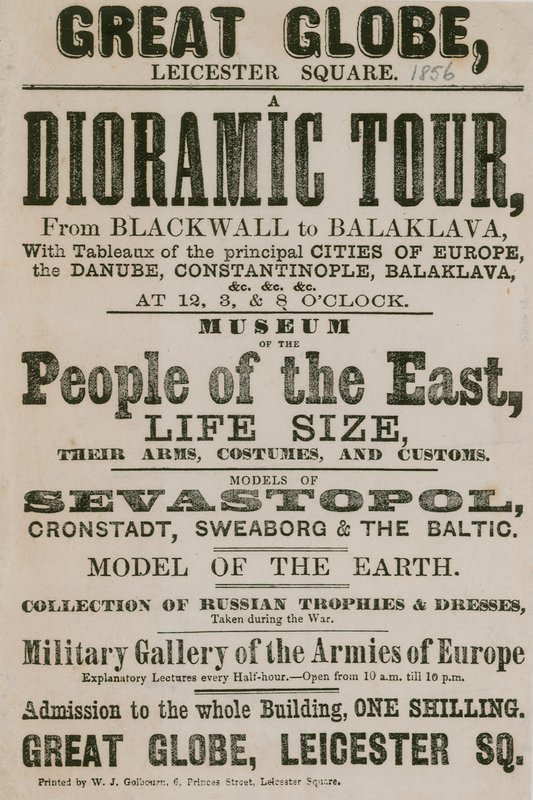 Werbung für eine Dioramische Tour von Blackwall nach Balaklava, mit Tableaus der wichtigsten Städte Europas von English School