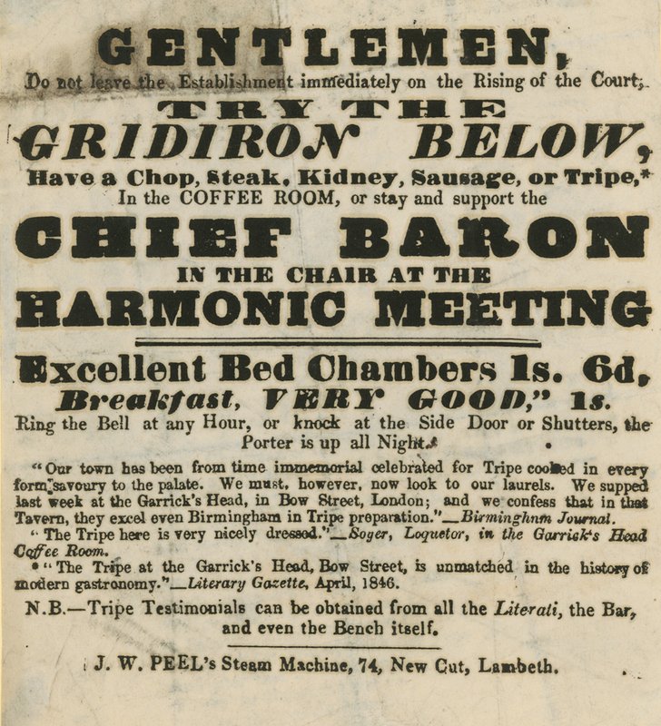 Werbung für das Garricks Head, Bow Street von English School