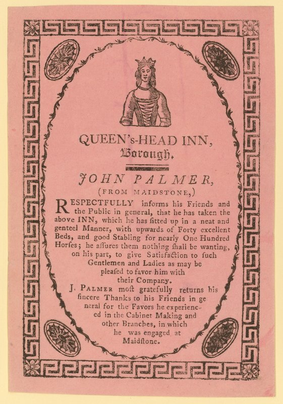 Werbung für die Queens Head Taverne, Borough, London von English School