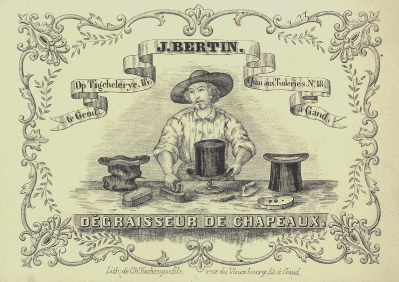 Werbung für J Bertin, Hutsäuberer, Gent, Belgien von English School