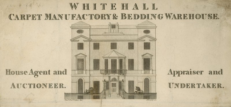 Werbung für Whitehall Teppichmanufaktur und Bettwarenlager von English School