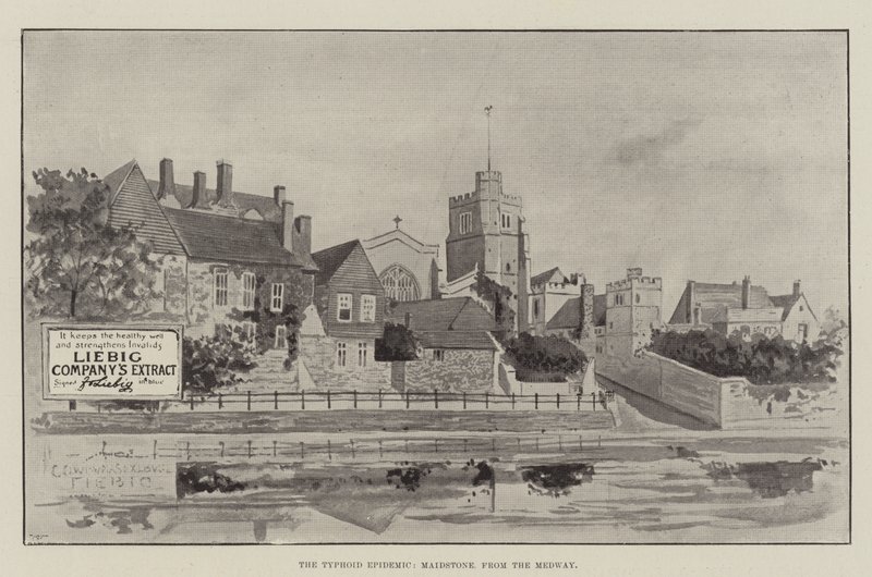 Anzeige, die Typhus-Epidemie, Maidstone von der Medway von English School