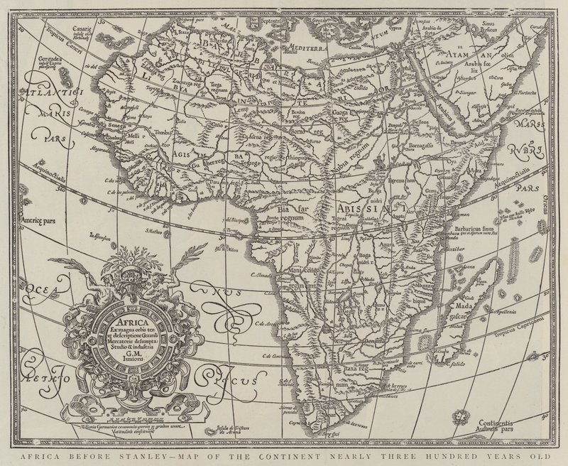 Afrika vor Stanley, Karte des Kontinents, fast dreihundert Jahre alt (Stich) von English School
