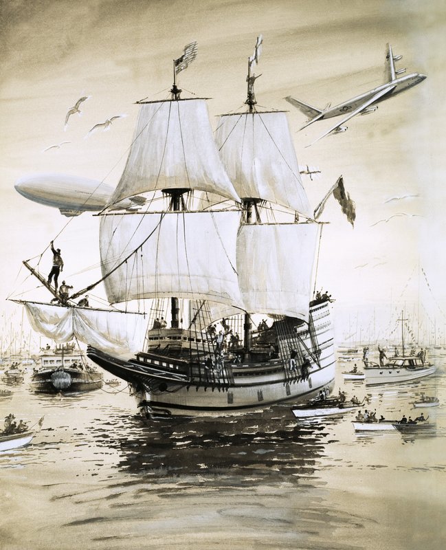 Alan Villiers rekonstruiert die Mayflower der Pilgerväter und segelt über den Atlantik von English School