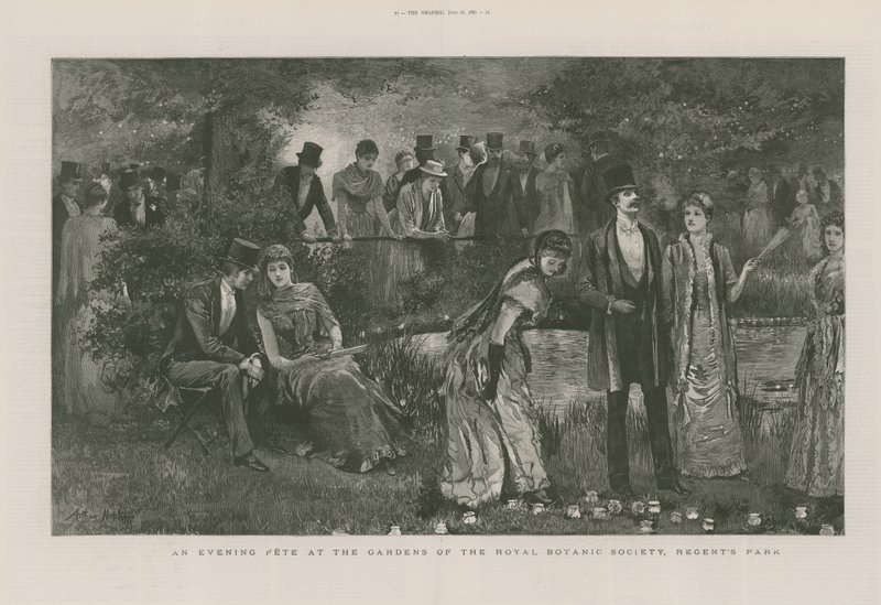 Ein Abendfest in den Gärten der Royal Botanic Society von English School