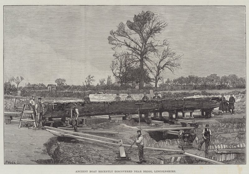 Altes Boot, kürzlich in der Nähe von Brigg, Lincolnshire, entdeckt (Stich) von English School