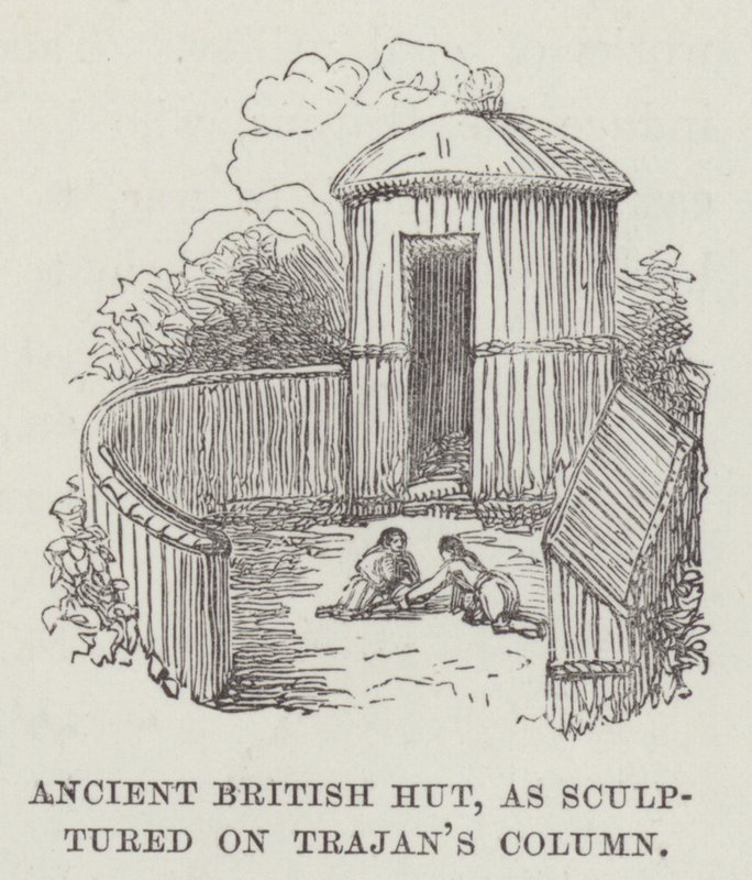 Britische Hütte, wie auf Trajanssäule skulptiert (Gravur) von English School