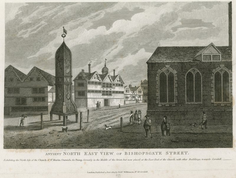 Alte Nordostansicht der Bishopsgate Street von English School