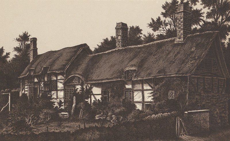 Anne Hathaways Cottage, Stratford on Avon (Lithografie) von English School