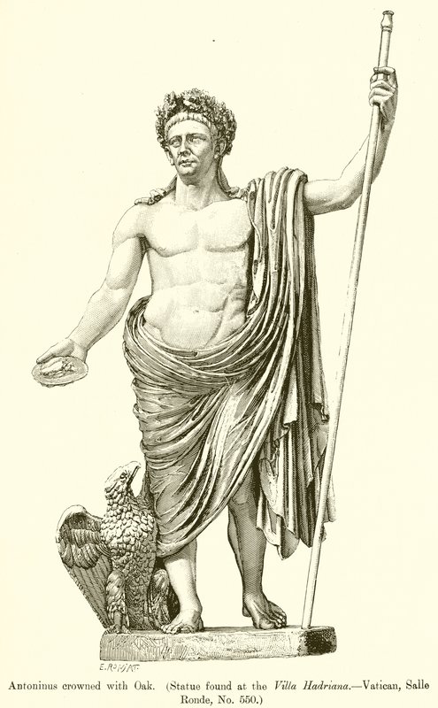 Antoninus mit Eichenkranz (Statue gefunden in der Villa Hadriana. Vatikan, Salle Ronde, Nr. 550) von English School