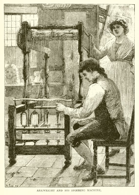 Arkwright und seine Spinnmaschine von English School