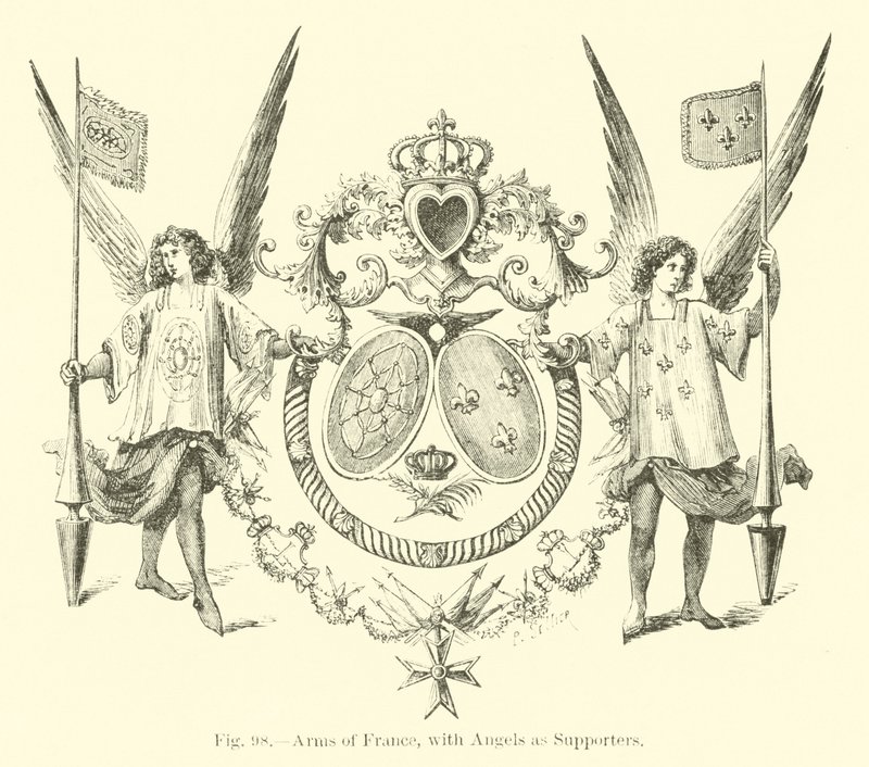 Wappen von Frankreich, mit Engeln als Unterstützer von English School
