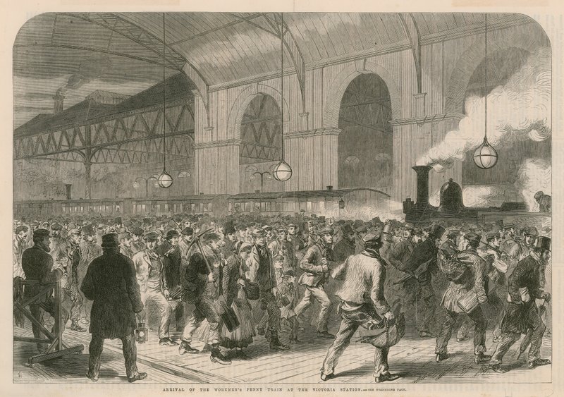 Ankunft des Arbeitspennyzuges am Victoria Bahnhof von English School