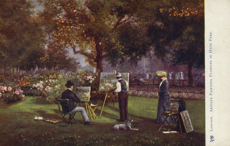 Künstler malen Blumen im Hyde Park, London von English School
