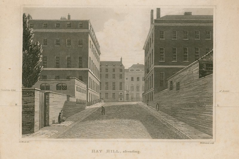 Aufsteigende Ansicht von Hay Hill, London von English School