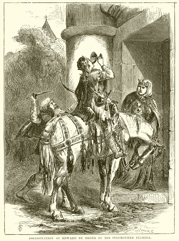 Ermordung von Edward auf Befehl seiner Stiefmutter Elfrida von English School
