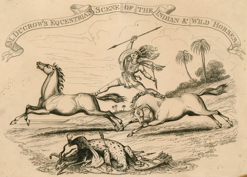 Astleys Amphitheater, London - M. Ducrows Reitszene der Indianer und Wildpferde von English School