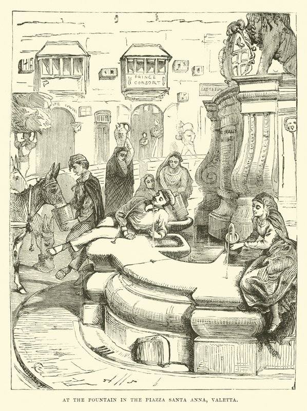 Am Brunnen auf der Piazza Santa Anna, Valetta von English School
