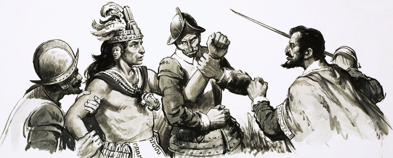 Atahualpa, der Inka-Gottkönig, kam den eindringenden Spaniern freundlich entgegen von English School