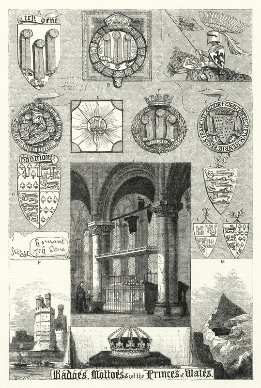 Abzeichen, Mottos usw. der Prinzen von Wales von English School