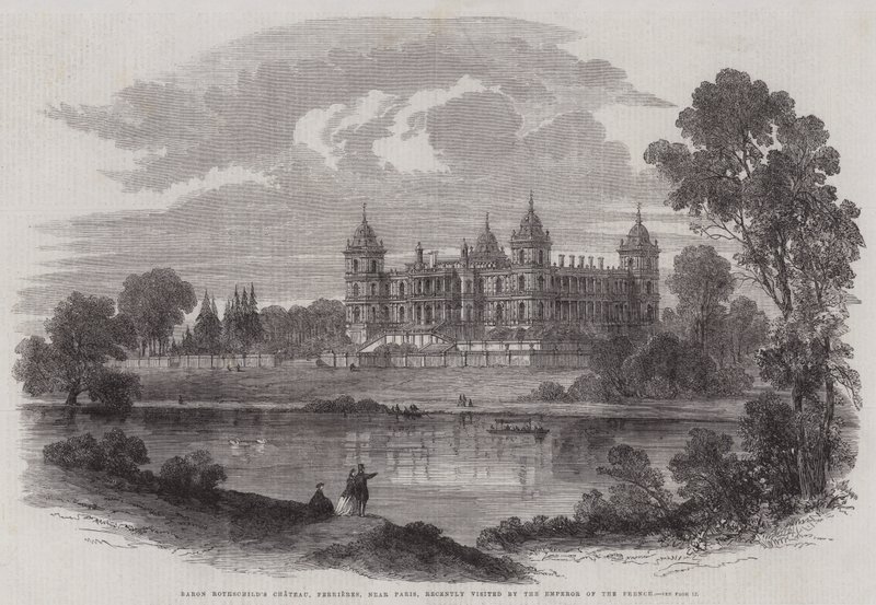 Baron Rothschilds Schloss, Ferrieres, nahe Paris, kürzlich vom Kaiser der Franzosen besucht (Stich) von English School