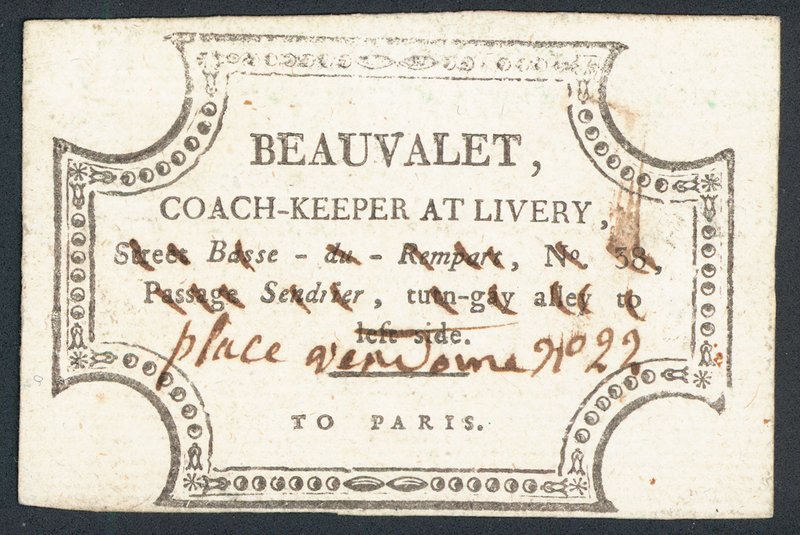 Beauvalet, Kutschenhalter im Mietstall, Visitenkarte von English School