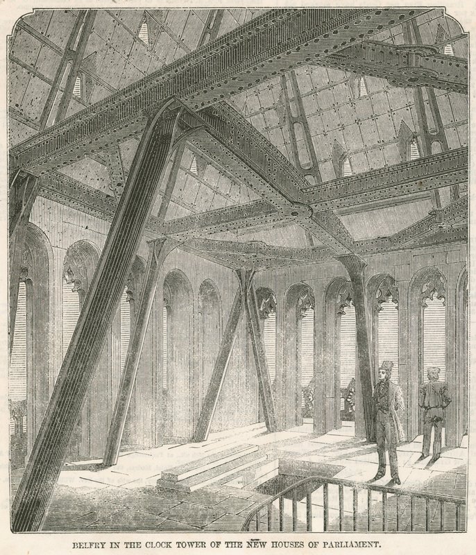 Glockenturm im Uhrturm der neuen Parlamentsgebäude von English School