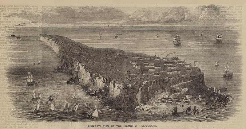Vogelperspektive der Insel Helgoland (Stich) von English School