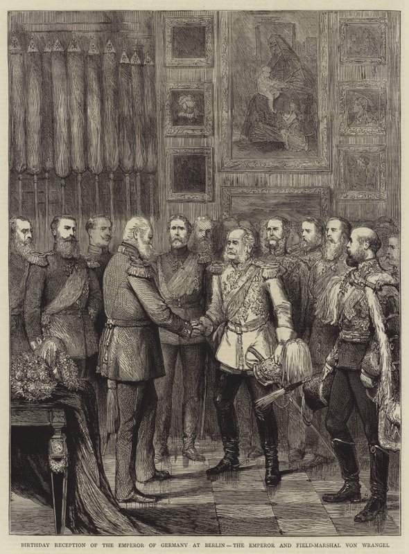 Geburtstagsempfang des Kaisers von Deutschland in Berlin, der Kaiser und Feldmarschall von Wrangel von English School