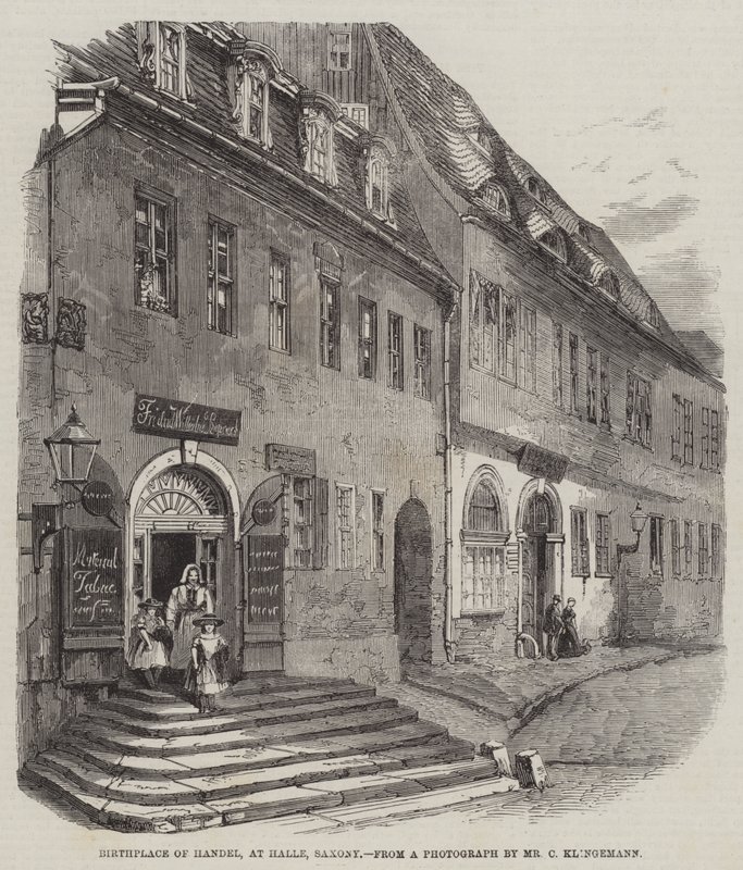 Geburtsort von Händel in Halle, Sachsen (Gravur) von English School
