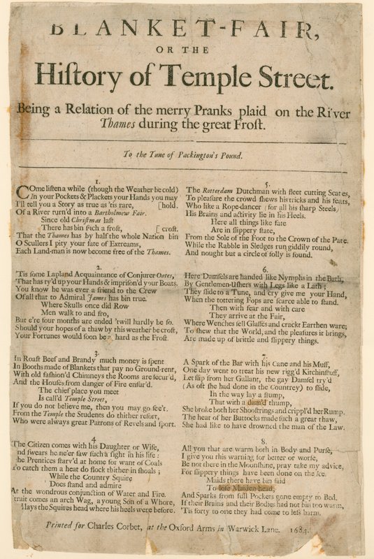 Blanket Fair. Gedicht über die Frostmesse von 1684 von English School