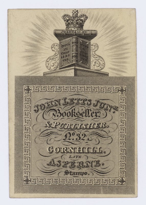Buchhändler und Verleger, John Letts Junior, Visitenkarte von English School