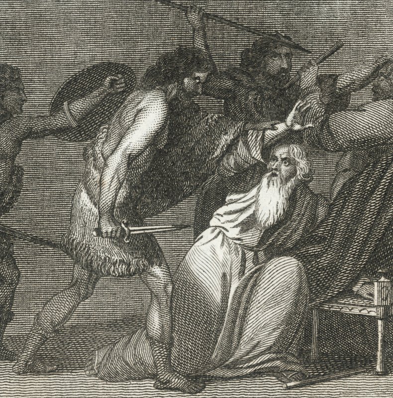 Brennus und seine Truppen töten die ehrwürdigen Männer (Gravur) von English School
