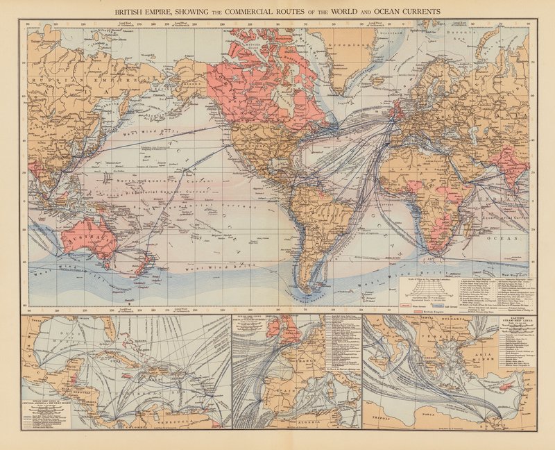 Britisches Empire, Handelsrouten der Welt und Meeresströmungen von English School