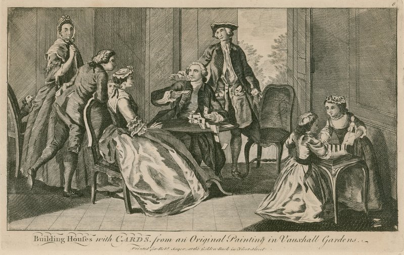 Häuser aus Karten bauen, aus einem Originalgemälde in den Vauxhall Gardens, London von English School