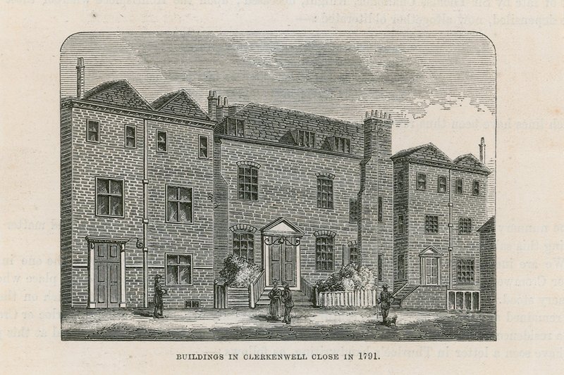Gebäude in Clerkenwell Close im Jahr 1791 von English School