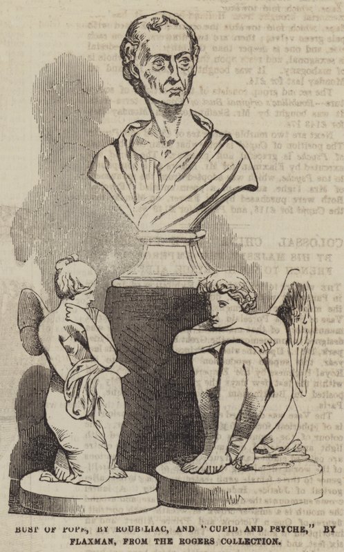 Büste von Pope, von Roubiliac, und "Cupid und Psyche," von Flaxman, aus der Rogers-Sammlung (Stich) von English School