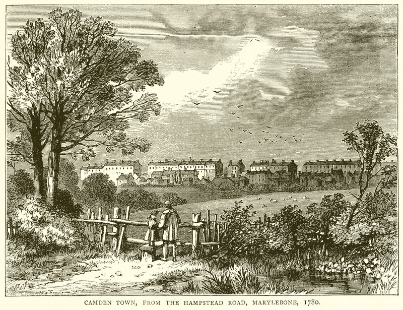 Camden Town, von der Hampstead Road, Marylebone, 1780 von English School