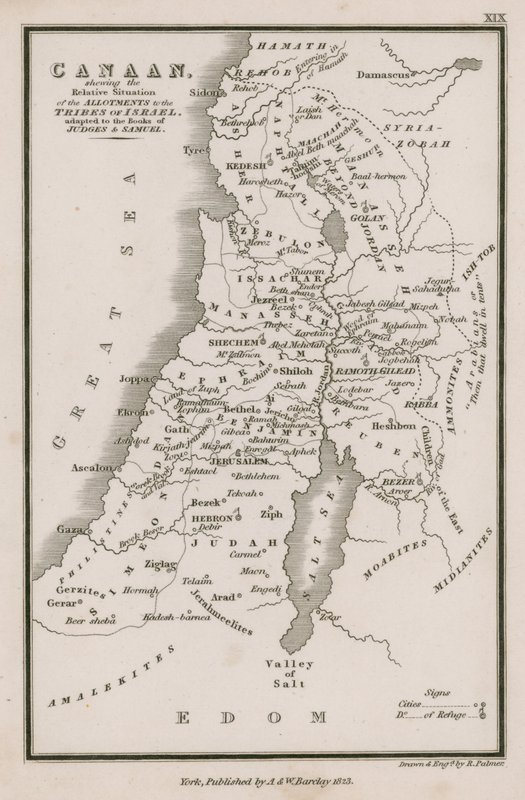 Kanaan, die relative Lage der Zuteilungen an die Stämme Israels, angepasst an die Bücher der Richter und Samuel von English School