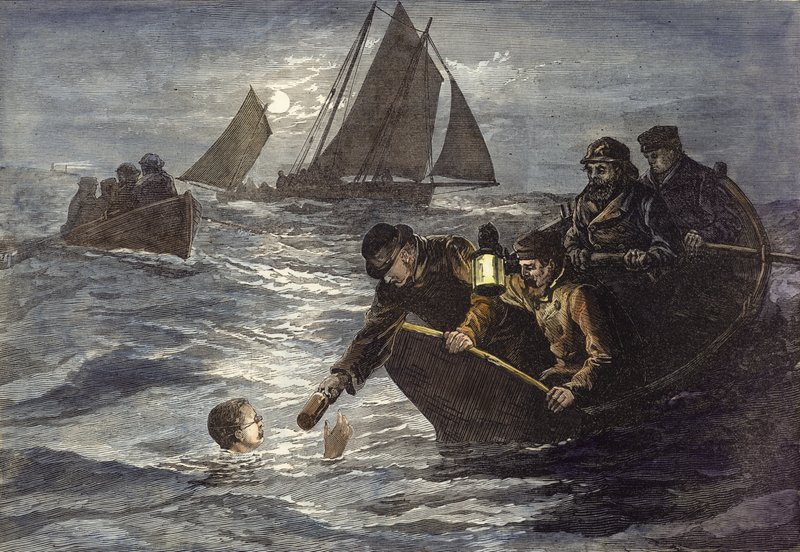 Captain Webbs Versuch, den Ärmelkanal zu durchschwimmen, heißer Kaffee im Mondlicht von English School