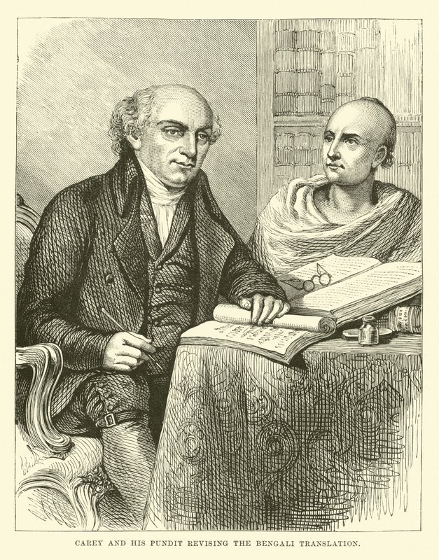 Carey und sein Pandit überarbeiten die bengalische Übersetzung von English School