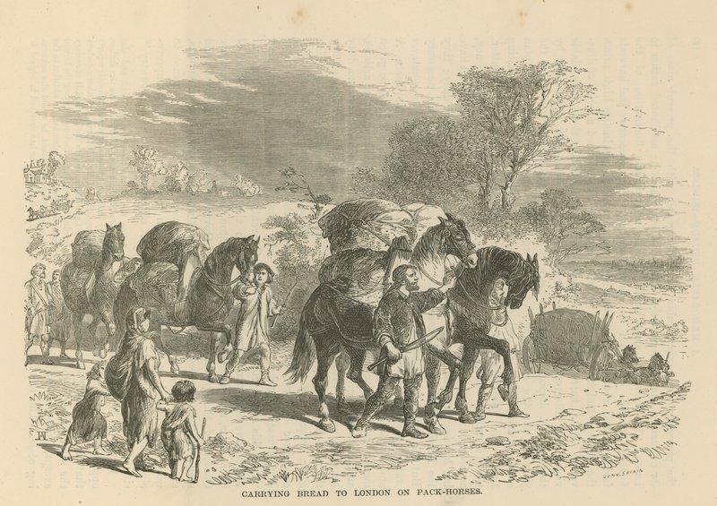Brottransport nach London auf Packpferden von English School