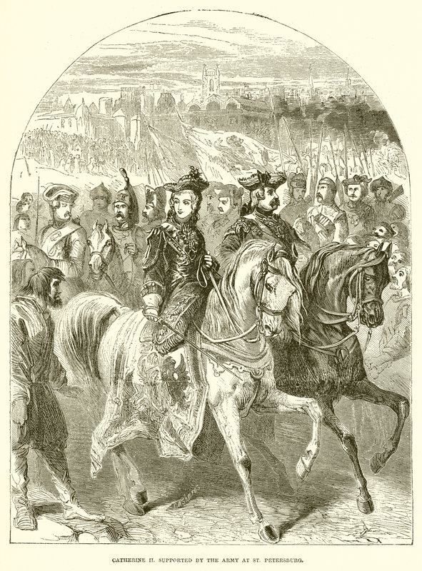 Katharina II. unterstützt von der Armee in St. Petersburg von English School