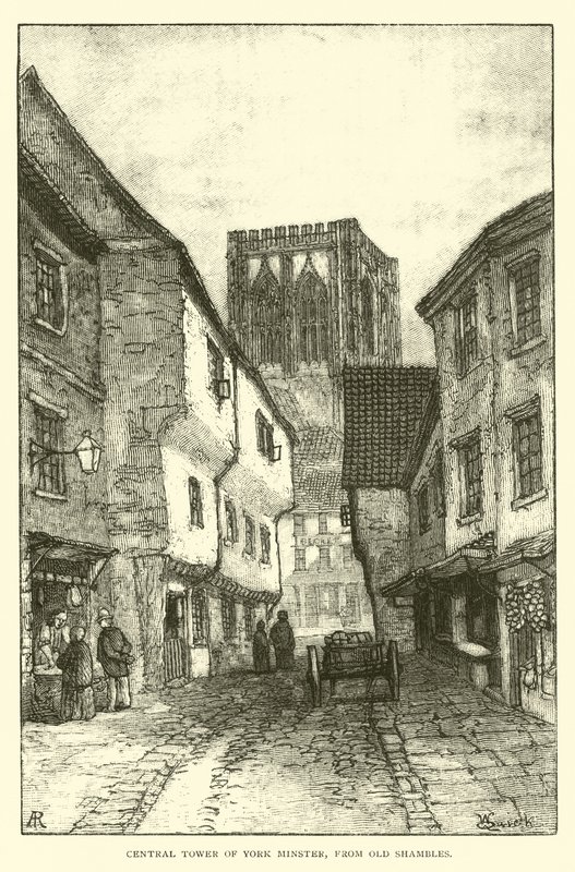 Zentraler Turm der York Minster, von Old Shambles von English School